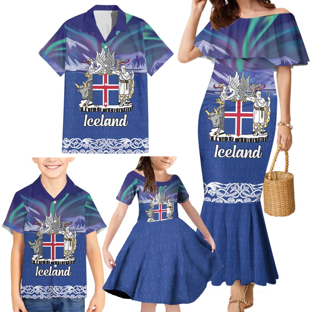 Iceland Family Matching Mermaid Dress and Hawaiian Shirt Icelandic Landscape Northern Lights