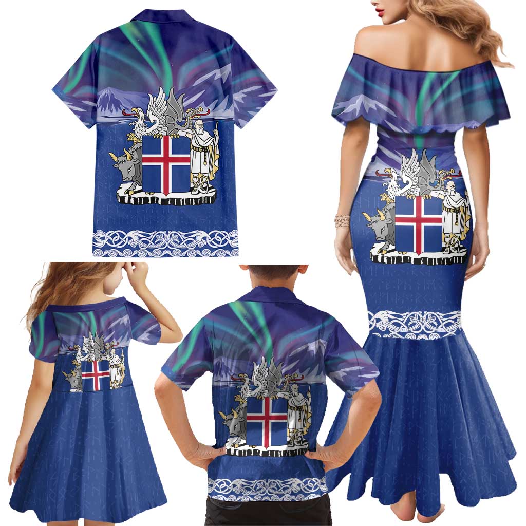 Iceland Family Matching Mermaid Dress and Hawaiian Shirt Icelandic Landscape Northern Lights