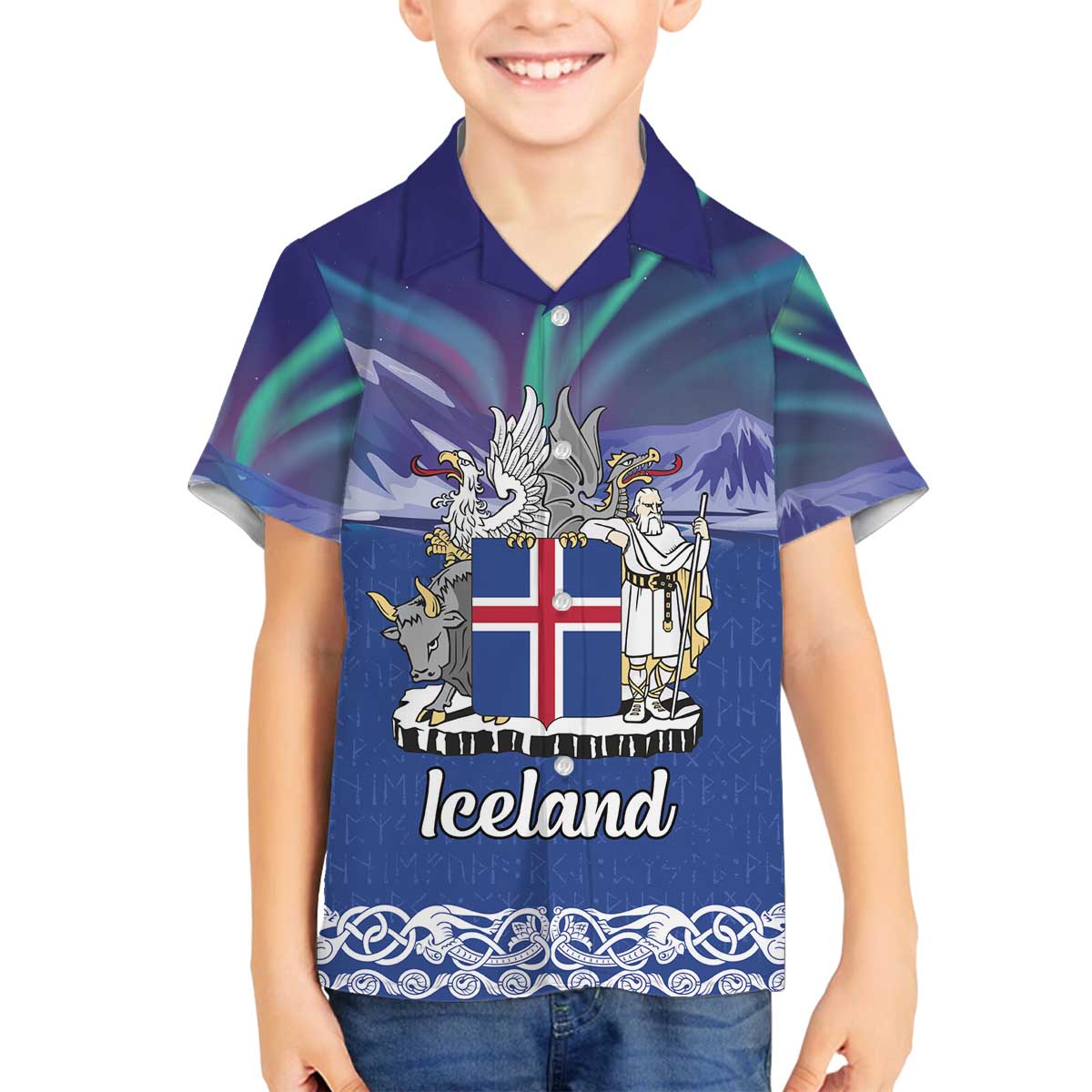 Iceland Family Matching Off The Shoulder Long Sleeve Dress and Hawaiian Shirt Icelandic Landscape Northern Lights