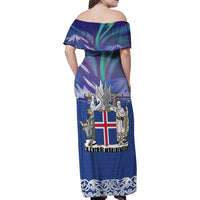 Iceland Family Matching Off Shoulder Maxi Dress and Hawaiian Shirt Icelandic Landscape Northern Lights
