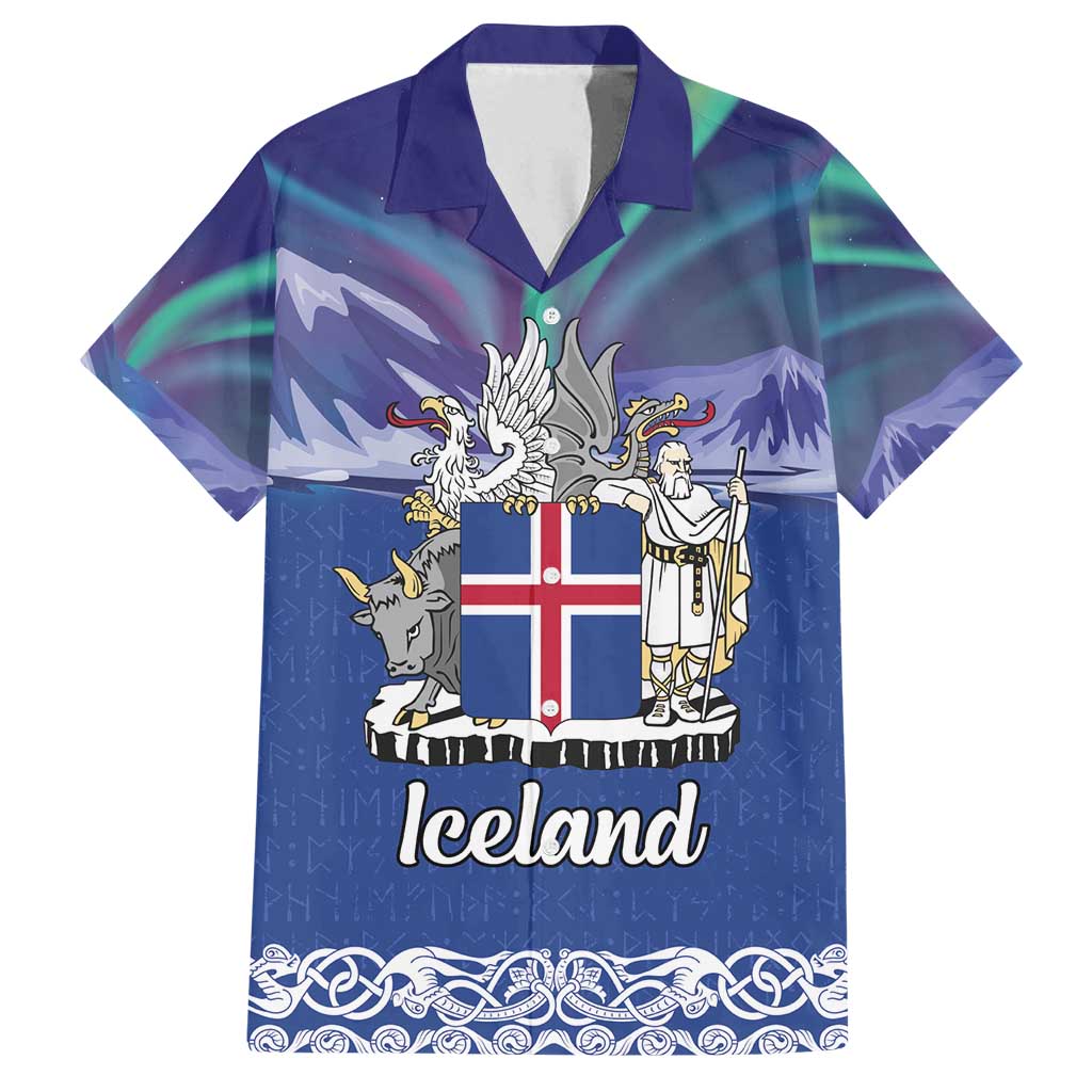 Iceland Family Matching Off Shoulder Short Dress and Hawaiian Shirt Icelandic Landscape Northern Lights