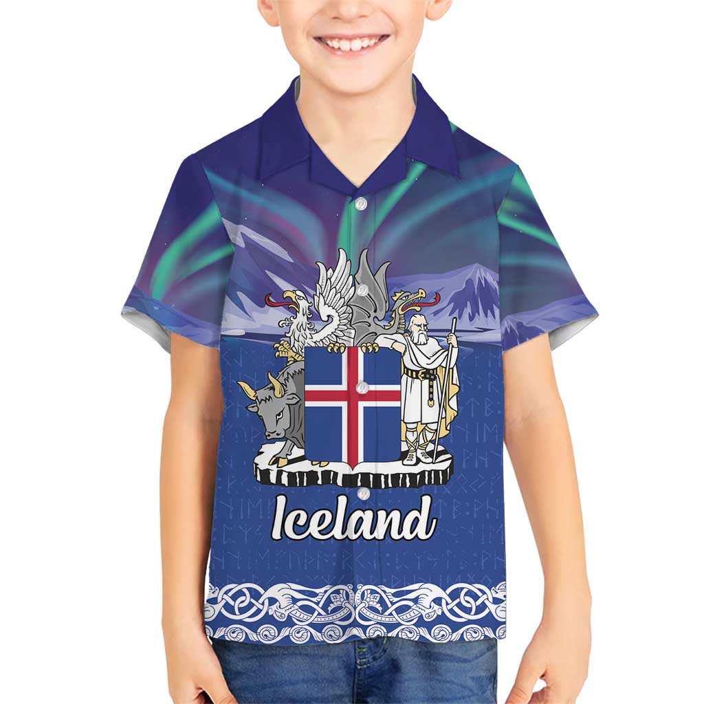 Iceland Family Matching Off Shoulder Short Dress and Hawaiian Shirt Icelandic Landscape Northern Lights
