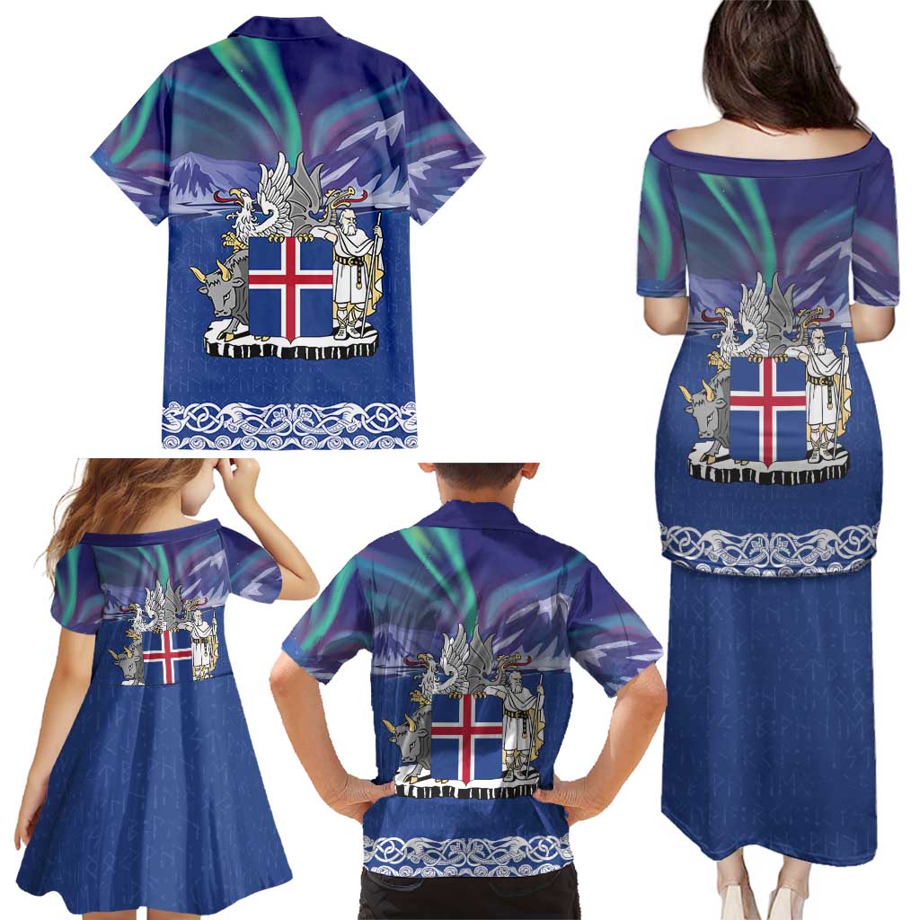 Iceland Family Matching Puletasi and Hawaiian Shirt Icelandic Landscape Northern Lights