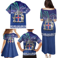 Iceland Family Matching Puletasi and Hawaiian Shirt Icelandic Landscape Northern Lights