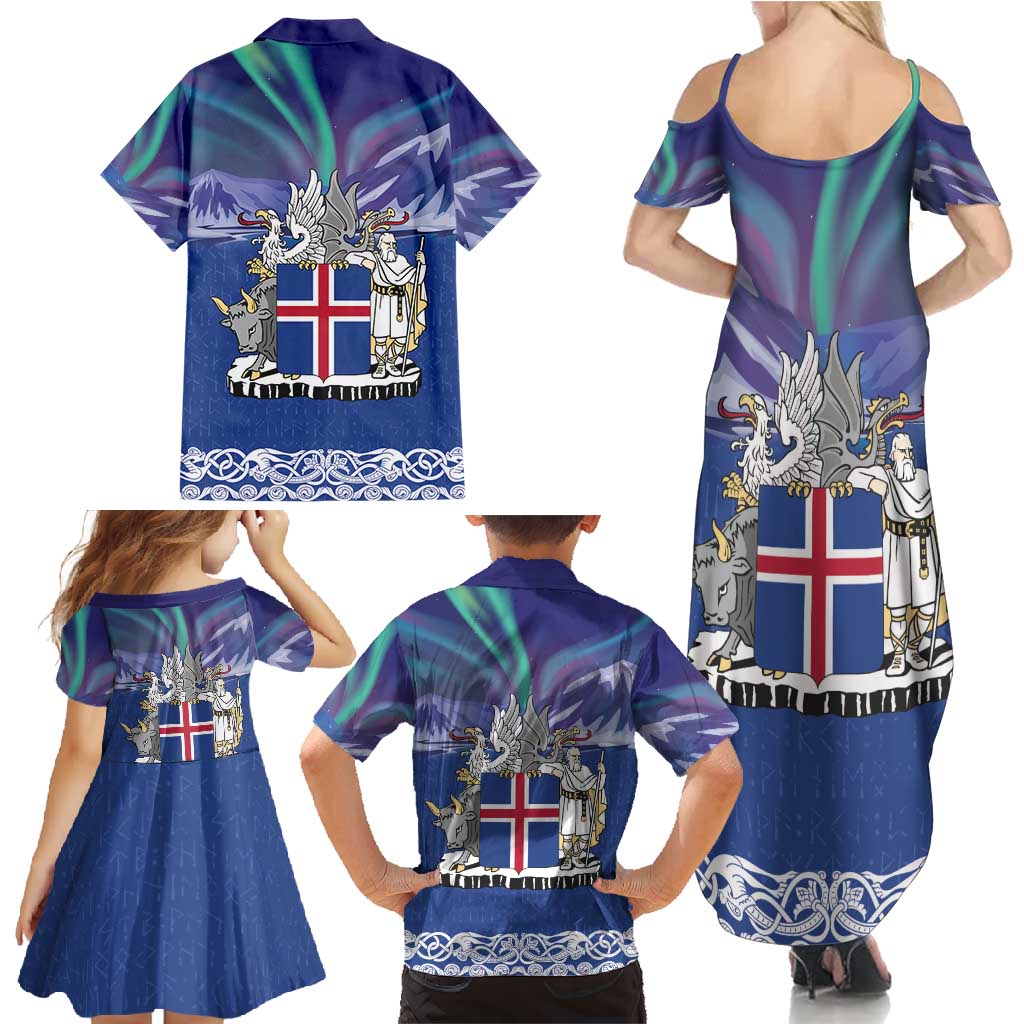 Iceland Family Matching Summer Maxi Dress and Hawaiian Shirt Icelandic Landscape Northern Lights