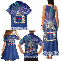 Iceland Family Matching Tank Maxi Dress and Hawaiian Shirt Icelandic Landscape Northern Lights