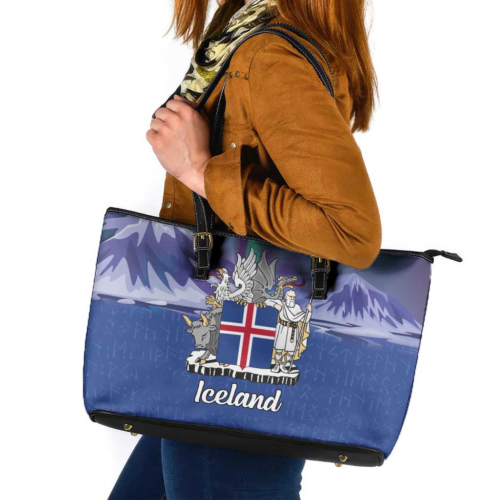 Iceland Leather Tote Bag Icelandic Landscape Northern Lights