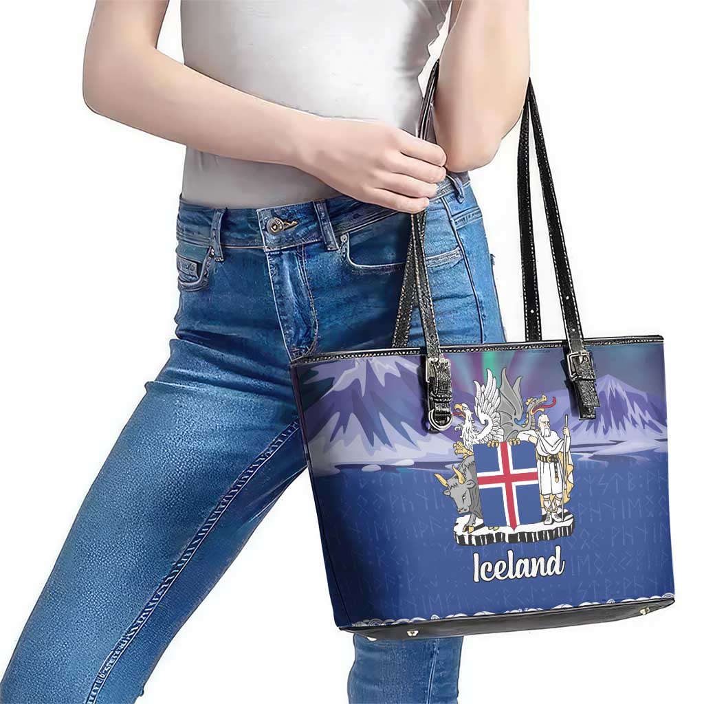 Iceland Leather Tote Bag Icelandic Landscape Northern Lights
