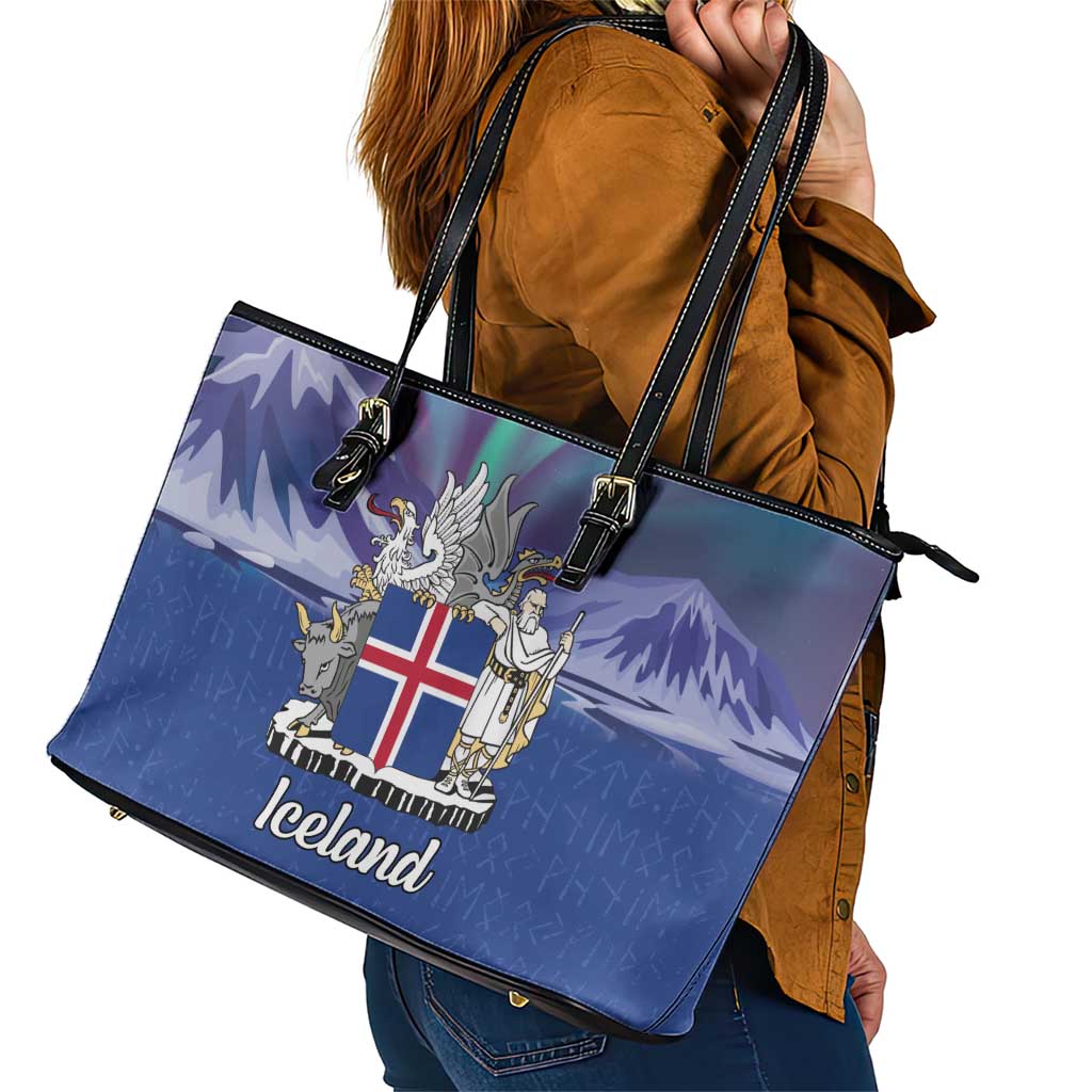 Iceland Leather Tote Bag Icelandic Landscape Northern Lights