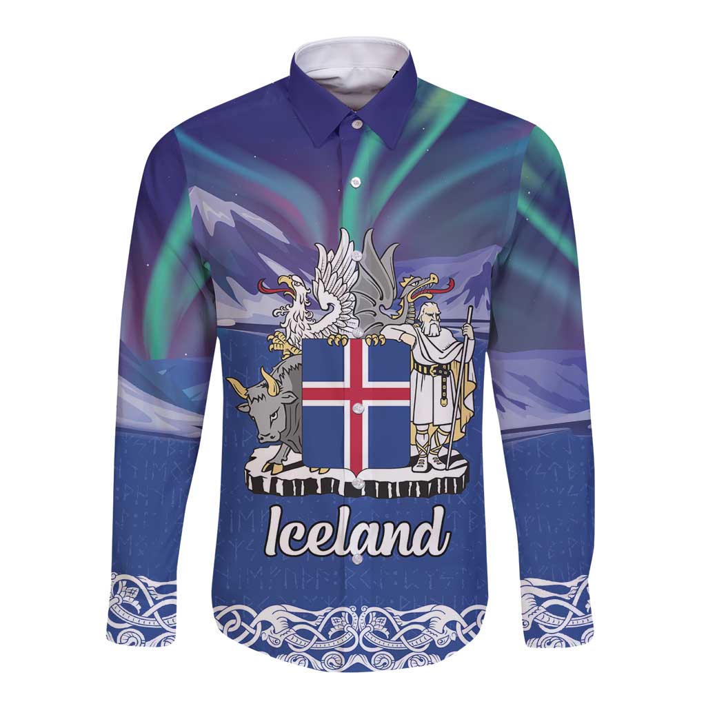Iceland Long Sleeve Button Shirt Icelandic Landscape Northern Lights