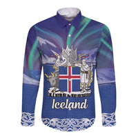 Iceland Long Sleeve Button Shirt Icelandic Landscape Northern Lights