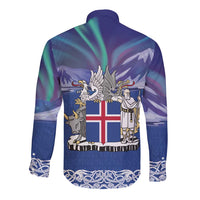 Iceland Long Sleeve Button Shirt Icelandic Landscape Northern Lights
