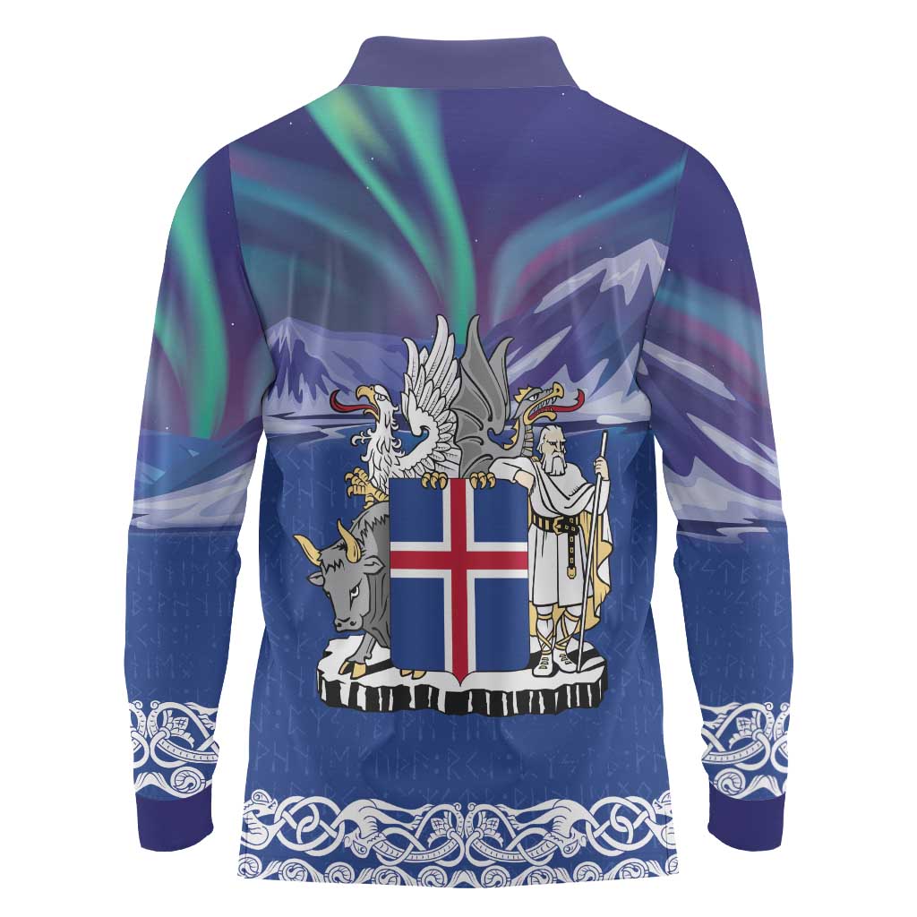 Iceland Long Sleeve Polo Shirt Icelandic Landscape Northern Lights