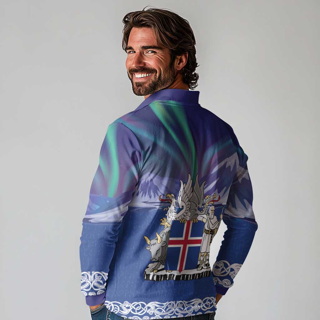 Iceland Long Sleeve Polo Shirt Icelandic Landscape Northern Lights