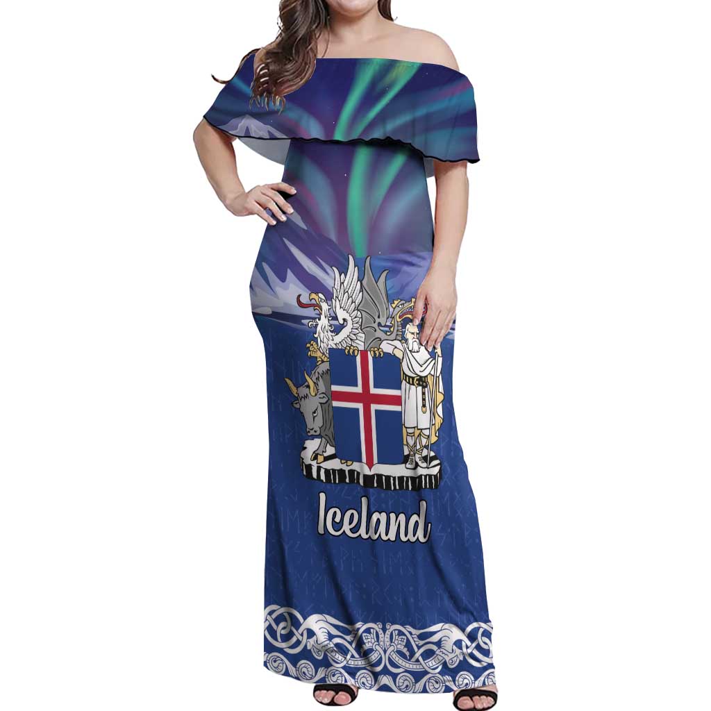 Iceland Off Shoulder Maxi Dress Icelandic Landscape Northern Lights
