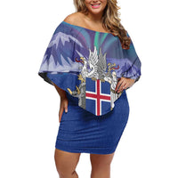 Iceland Off Shoulder Short Dress Icelandic Landscape Northern Lights