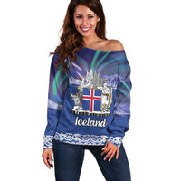 Iceland Off Shoulder Sweater Icelandic Landscape Northern Lights