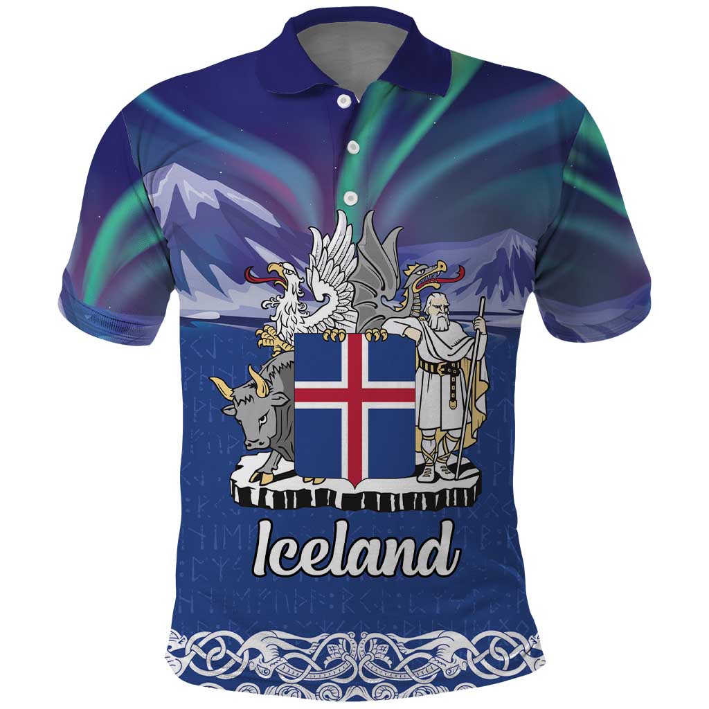 Iceland Polo Shirt Icelandic Landscape Northern Lights