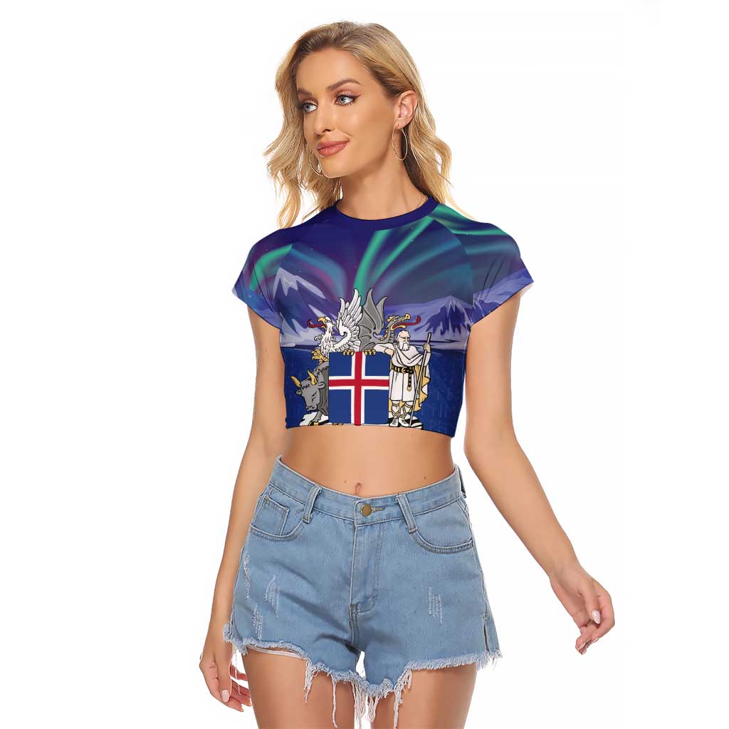 Iceland Raglan Cropped T Shirt Icelandic Landscape Northern Lights
