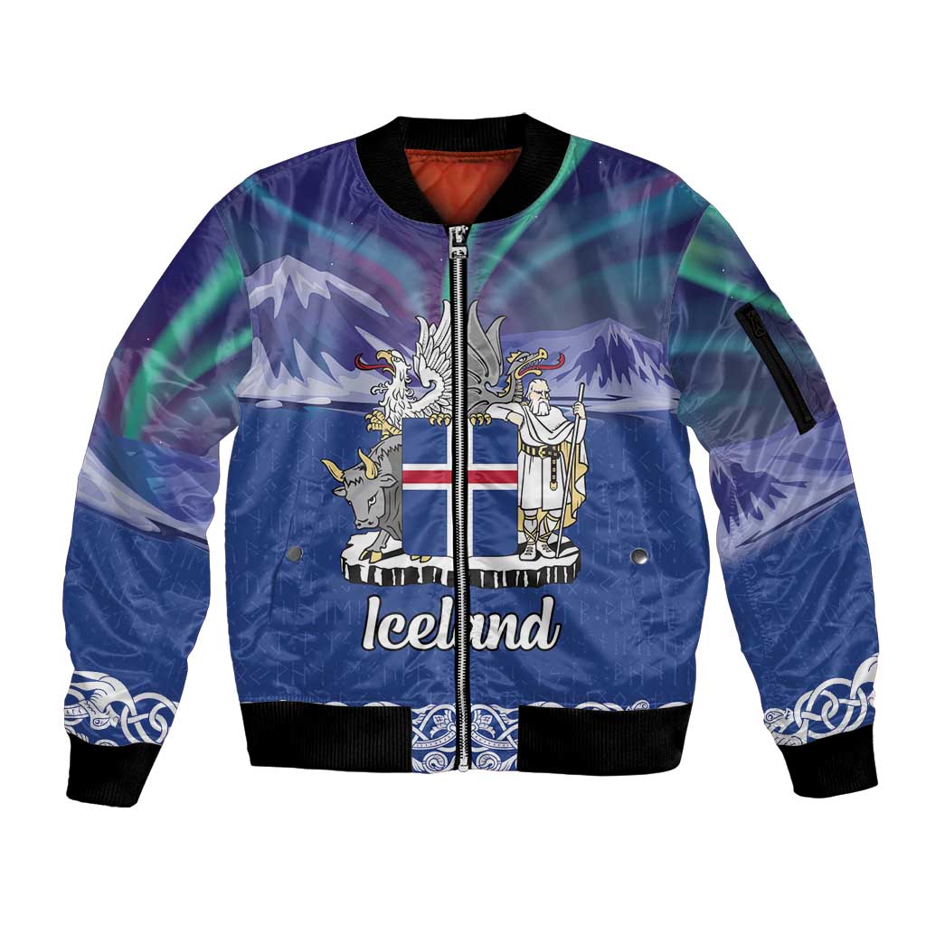 Iceland Sleeve Zip Bomber Jacket Icelandic Landscape Northern Lights