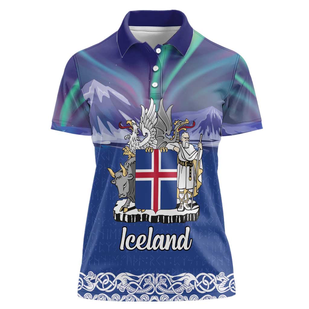 Iceland Women Polo Shirt Icelandic Landscape Northern Lights