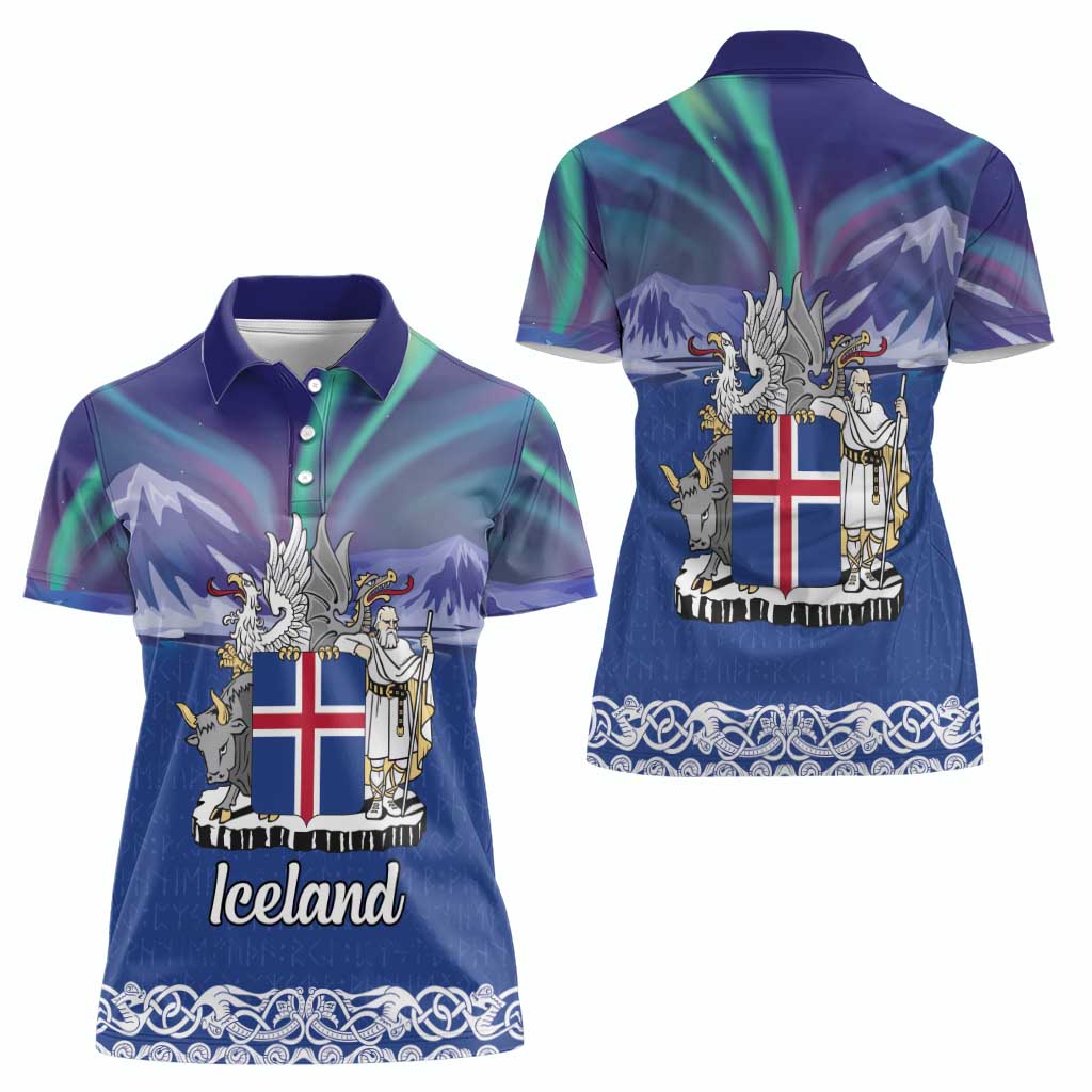 Iceland Women Polo Shirt Icelandic Landscape Northern Lights