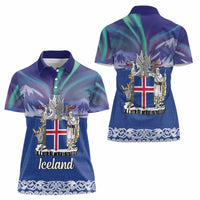 Iceland Women Polo Shirt Icelandic Landscape Northern Lights
