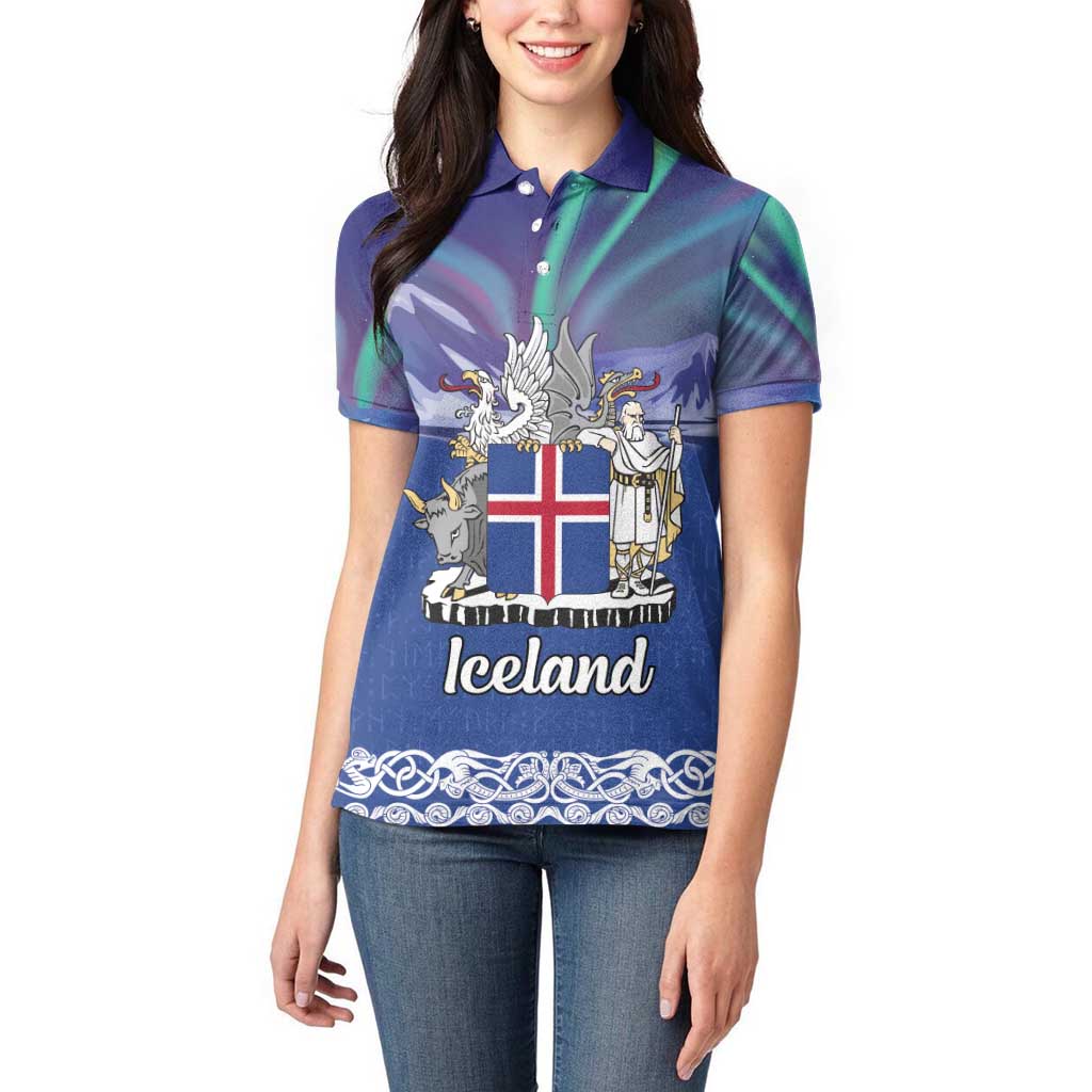 Iceland Women Polo Shirt Icelandic Landscape Northern Lights