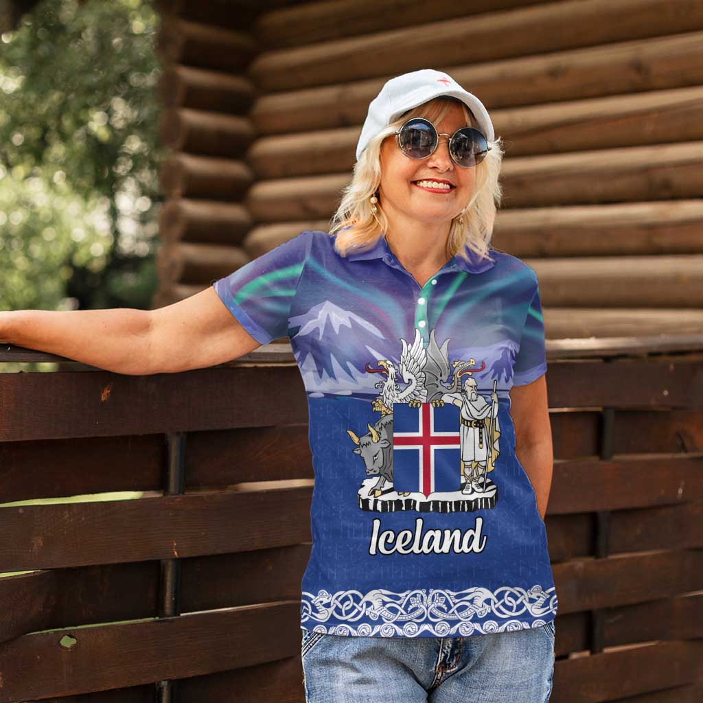 Iceland Women Polo Shirt Icelandic Landscape Northern Lights