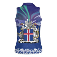 Iceland Women Sleeveless Polo Shirt Icelandic Landscape Northern Lights