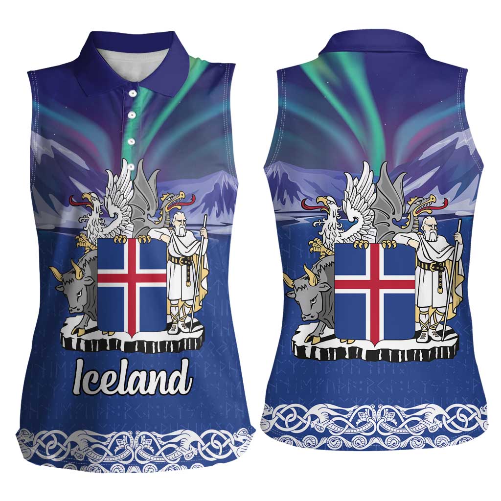 Iceland Women Sleeveless Polo Shirt Icelandic Landscape Northern Lights