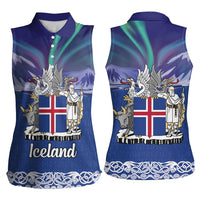 Iceland Women Sleeveless Polo Shirt Icelandic Landscape Northern Lights