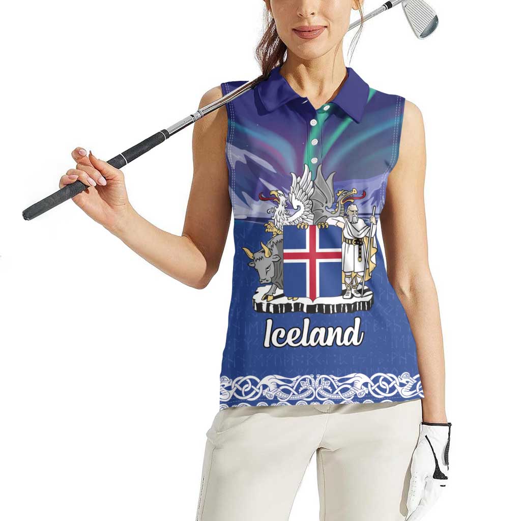 Iceland Women Sleeveless Polo Shirt Icelandic Landscape Northern Lights