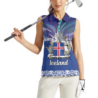 Iceland Women Sleeveless Polo Shirt Icelandic Landscape Northern Lights