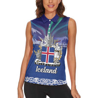 Iceland Women Sleeveless Polo Shirt Icelandic Landscape Northern Lights