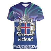 Iceland Women V-Neck T-Shirt Icelandic Landscape Northern Lights