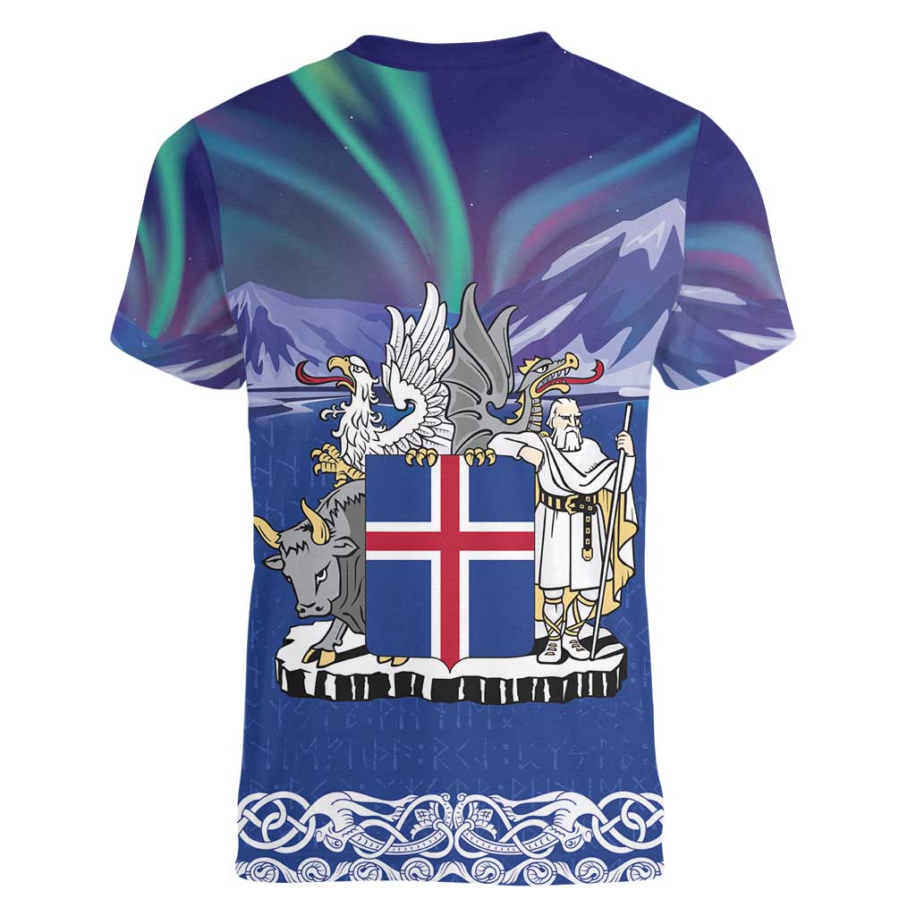 Iceland Women V-Neck T-Shirt Icelandic Landscape Northern Lights