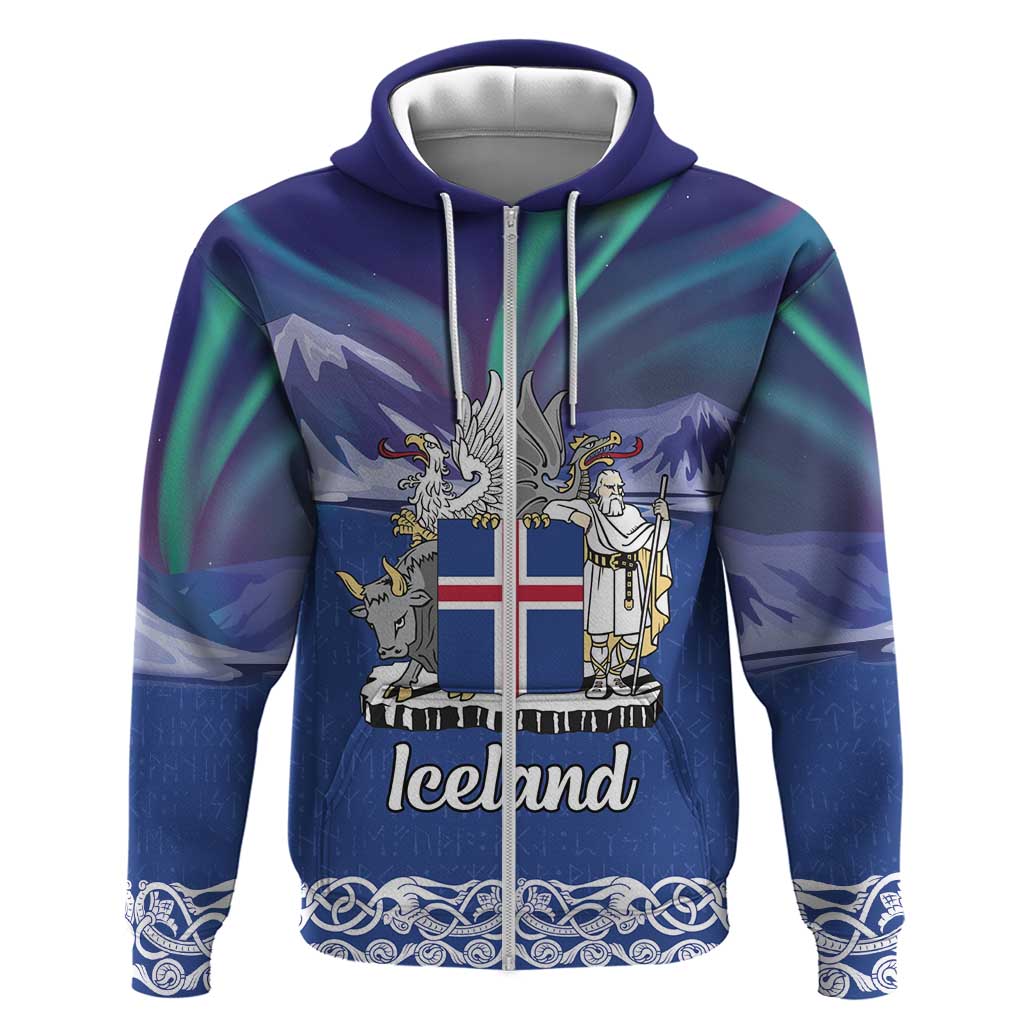 Iceland Zip Hoodie Icelandic Landscape Northern Lights