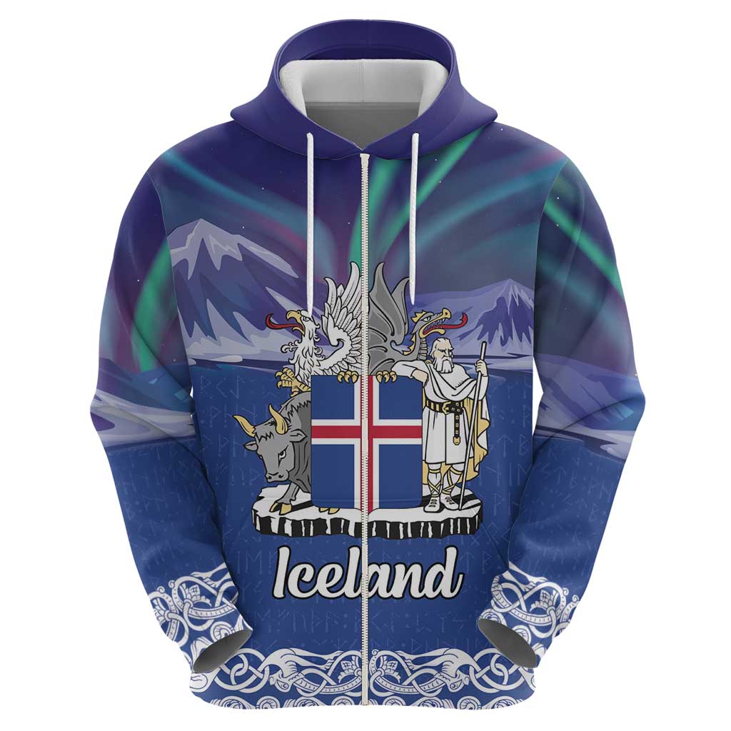 Iceland Zip Hoodie Icelandic Landscape Northern Lights