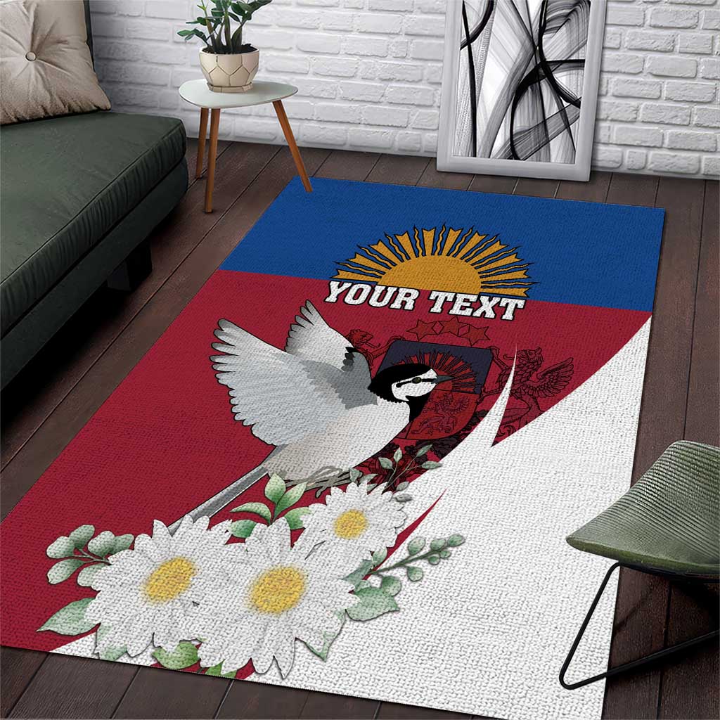 Personalized Latvia Area Rug White Wagtail Dievs Sveti Latviju