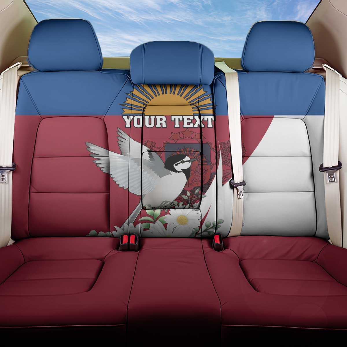 Personalized Latvia Back Car Seat Cover White Wagtail Dievs Sveti Latviju