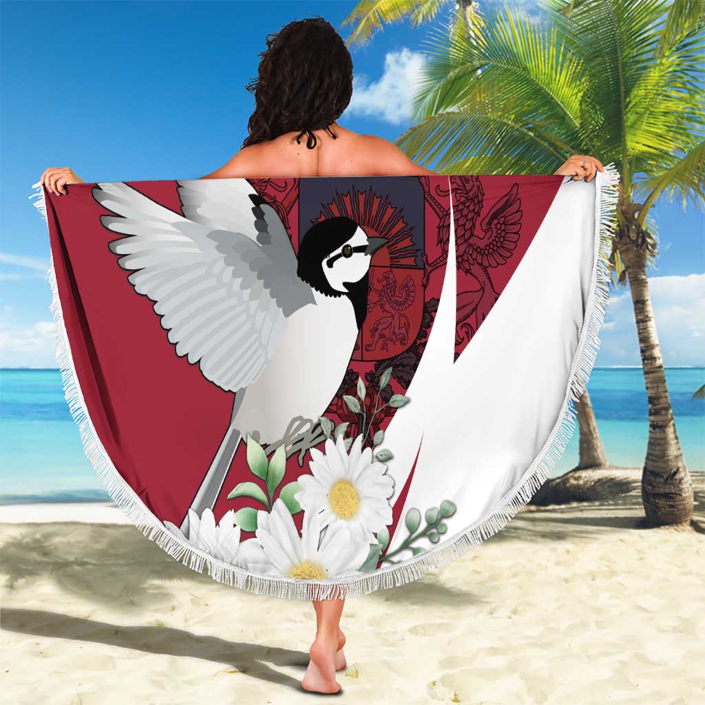 Personalized Latvia Beach Blanket White Wagtail Dievs Sveti Latviju