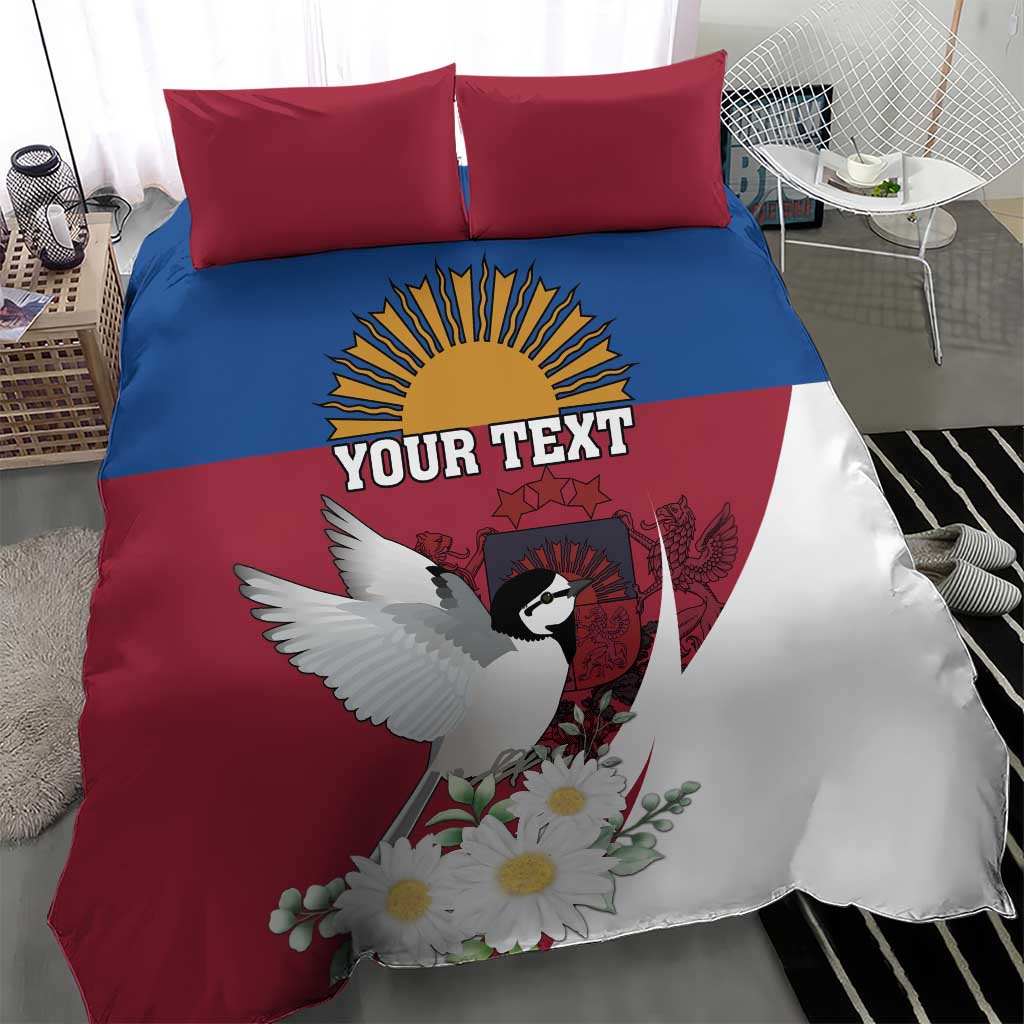 Personalized Latvia Bedding Set White Wagtail Dievs Sveti Latviju