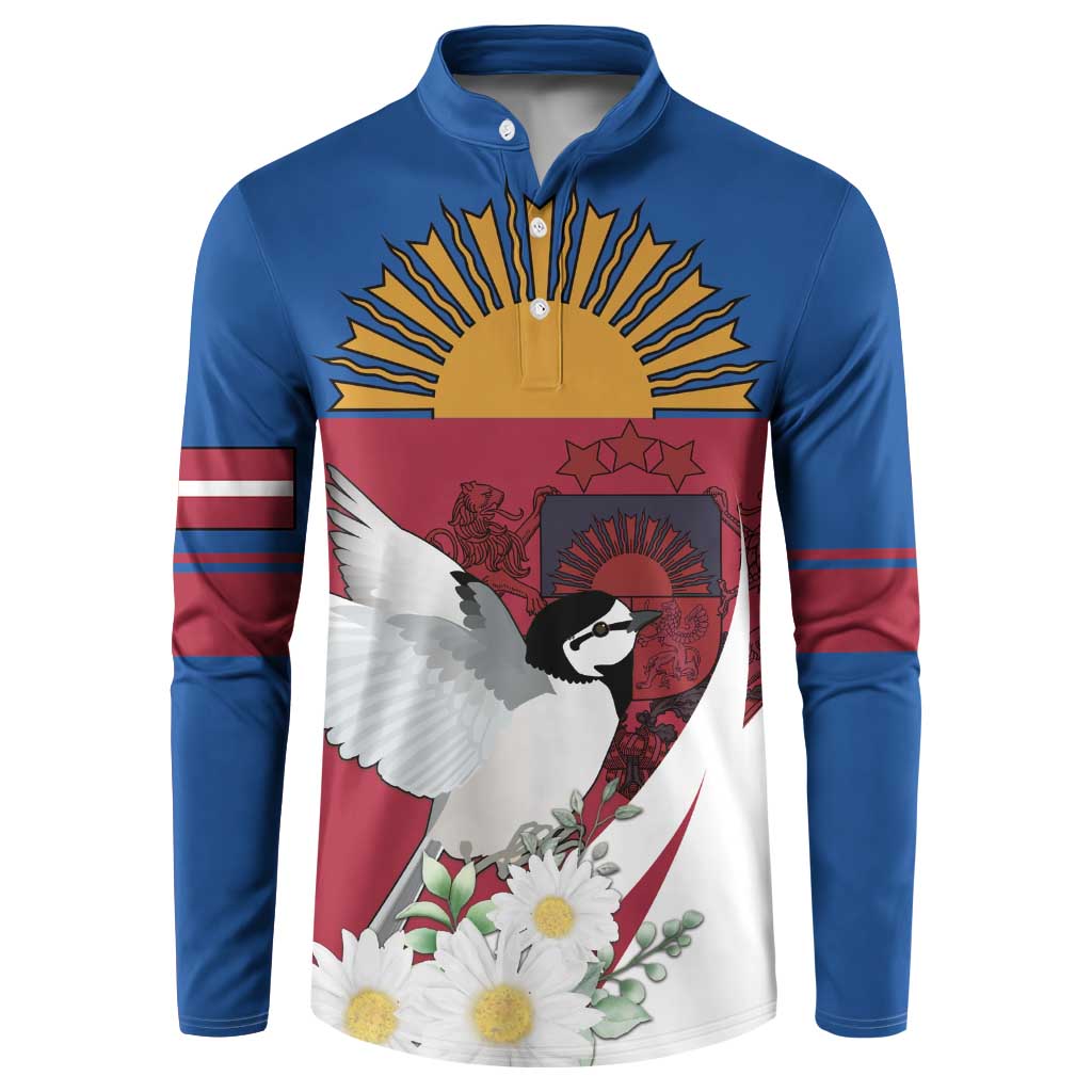 Personalized Latvia Button Sweatshirt White Wagtail Dievs Sveti Latviju