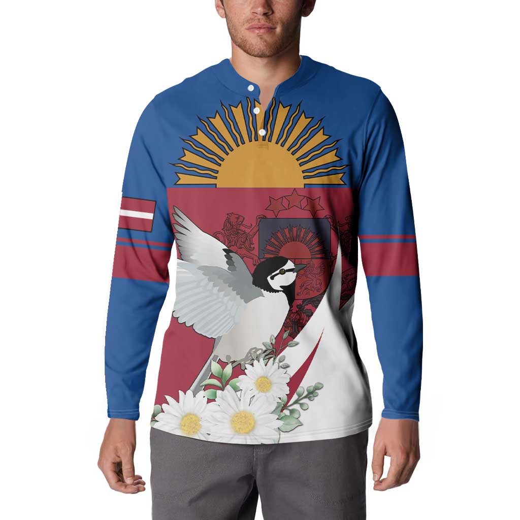 Personalized Latvia Button Sweatshirt White Wagtail Dievs Sveti Latviju