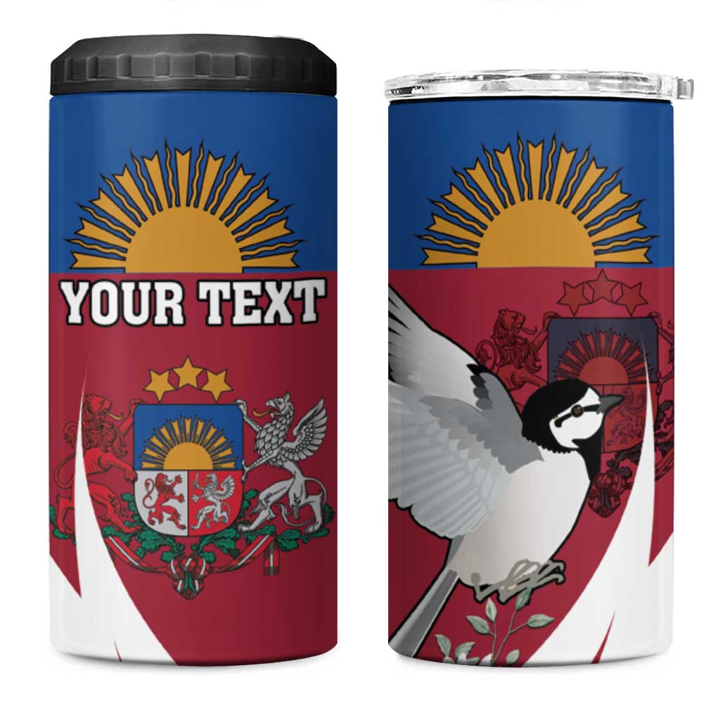 Personalized Latvia 4 in 1 Can Cooler Tumbler White Wagtail Dievs Sveti Latviju