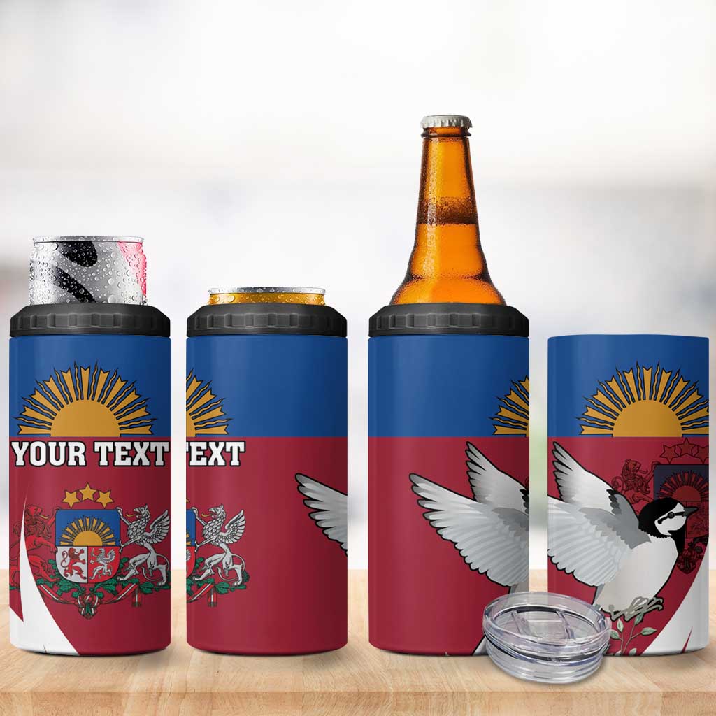 Personalized Latvia 4 in 1 Can Cooler Tumbler White Wagtail Dievs Sveti Latviju