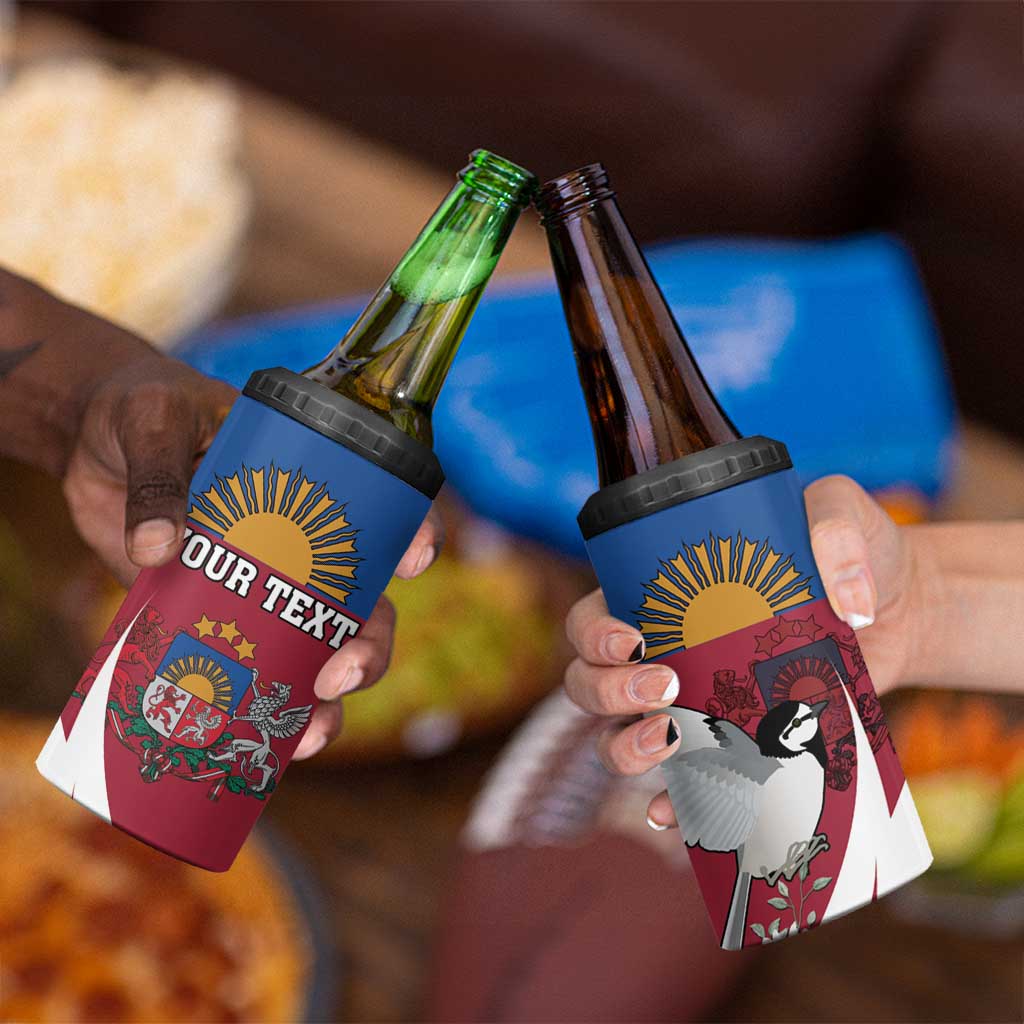 Personalized Latvia 4 in 1 Can Cooler Tumbler White Wagtail Dievs Sveti Latviju