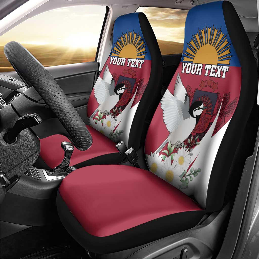 Personalized Latvia Car Seat Cover White Wagtail Dievs Sveti Latviju