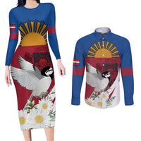 Personalized Latvia Couples Matching Long Sleeve Bodycon Dress and Long Sleeve Button Shirt White Wagtail Dievs Sveti Latviju